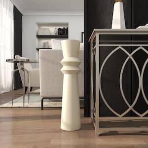 32 in. Cream Tall Art Deco Fluted Floor Metal Decorative Vase