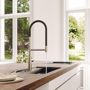 2-Spray Patterns Single Handle Pull Down Sprayer Kitchen Faucet with Deck Plate and Water Supply Hoses in Brushed Nickel