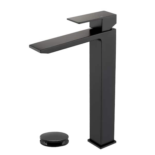 Miscool Ami High Arc Single Handle Single-Hole Bathroom Faucet 1.2 GPM with Drain in Matte Black