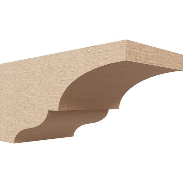 Ekena Millwork 4 in. x 4 in. x 8 in. Series 3 Wide Asheboro Rough Cedar Woodgrain Timberthane Polyurethane Corbel, Primed Tan