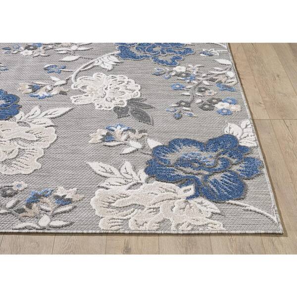 Ava Gray 2 ft. x 4 ft. Mid-Century Floral Indoor/Outdoor Area Rug
