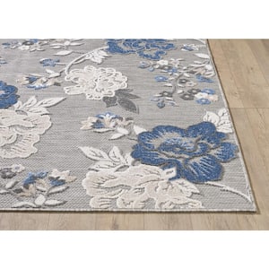 Ava Gray 3 ft. x 5 ft. Mid-Century Floral Indoor/Outdoor Area Rug