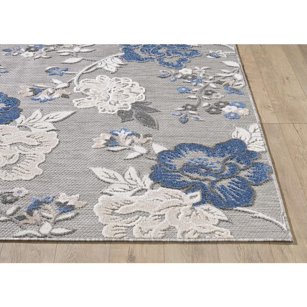 Ava Gray 5 ft. x 8 ft. Mid-Century Floral Indoor/Outdoor Area Rug