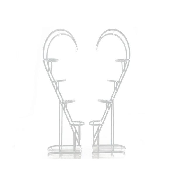 58in. H x27 in. W x 12 in. D Indoor White 5-Tier Metal Plant Stand, Heart-shaped Plant Shelf Tiered with 4 Hanging Hooks