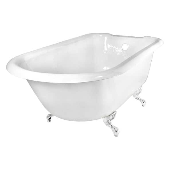 Elizabethan Classics 67 in. Roll Top Cast Iron Tub Rim Faucet Holes in White with Ball and Claw Feet in Polished Brass