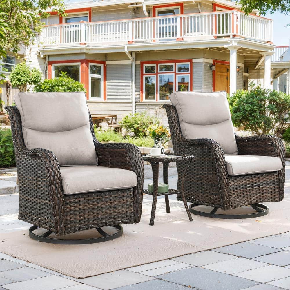 LunaCurve 3-Piece Brown Swivel Glider Wicker Outdoor Rocking Chair with 5 in. Beige Cushions and Side Table price history on PriceWatchPro