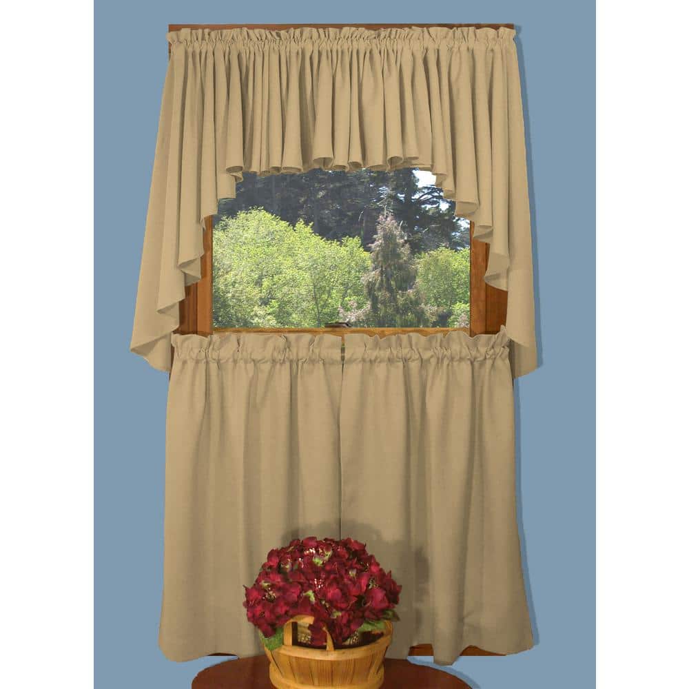Beige Polyester Textured Tier Curtain Pair 57" x 24"