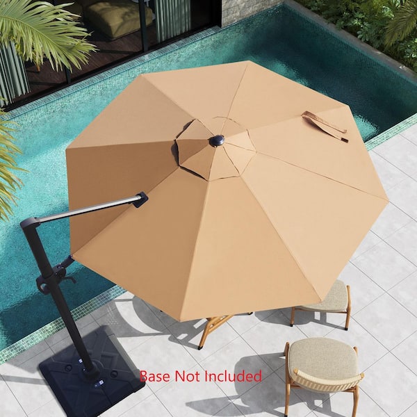Pellebant 11 ft. Round Aluminum Outdoor Heavy-Duty 360° Rotation Cantilever Patio Umbrella in Tan with No Base