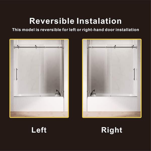UKS03 60 in. W x 66 in. H Sliding Frameless Bathtub Door in Brushed Nickel with EnduroShield 5/16 in. SGCC Clear Glass