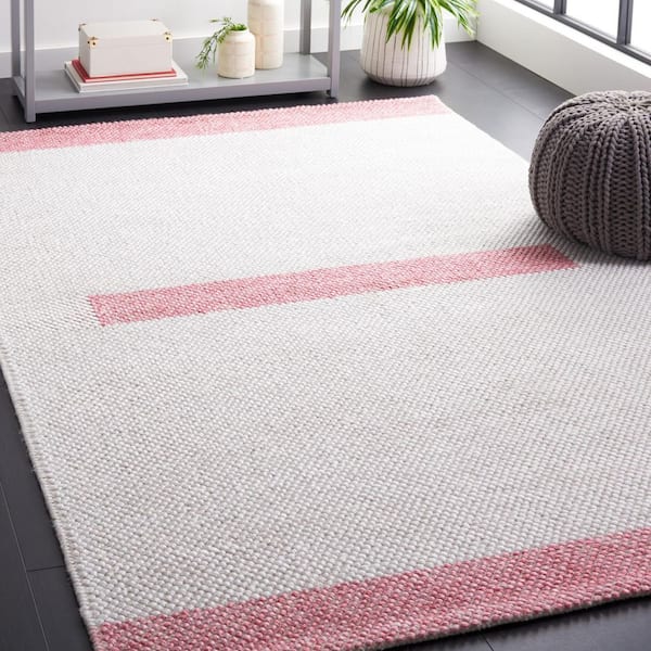 Natura 4 ft. x 6 ft. Ivory/Pink Geometric Border Area Rug