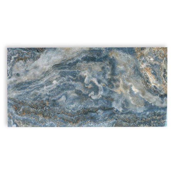 Modern Stylish Teal Agate & Gold Ribbon on White Ceramic Tile