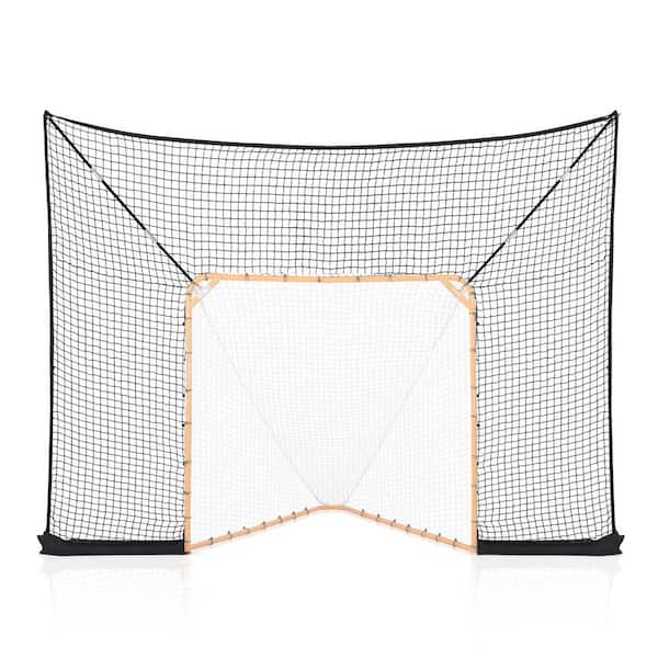 Hockey and Lacrosse Goal Backstop, 12 x 9 ft. Lacrosse Net with Extended Coverage, Backyard Lacrosse Equipment, in Black
