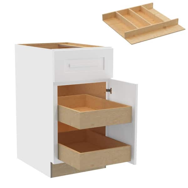 Home Decorators Collection Grayson 18 in. W x 24 in. D x 34.5 in. H Assembled Plywood Base Kitchen Cabinet in Pacific White with 2ROT Utility RH