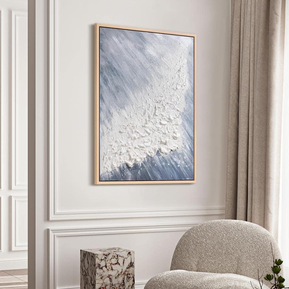 Aqua Splash Blue and White Abstract Canvas Painting, 30" x 40"