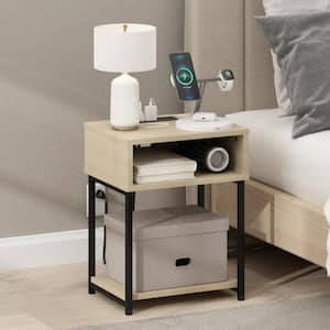 Moretti 15.2 in. Bauhaus Oak Rectangle Wood End Table with USB and Type-C Charging Port