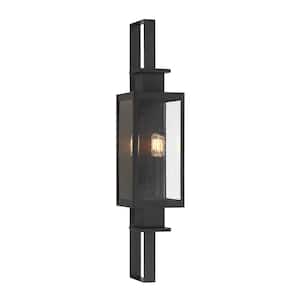 Ascott 32 in. Matte Black Outdoor Hardwired Wall Lantern Sconce with Clear Seeded Glass and No Bulbs Included