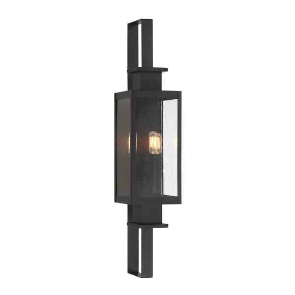 Savoy House Ascott 32 in. Matte Black Outdoor Hardwired Wall Lantern Sconce with Clear Seeded Glass and No Bulbs Included