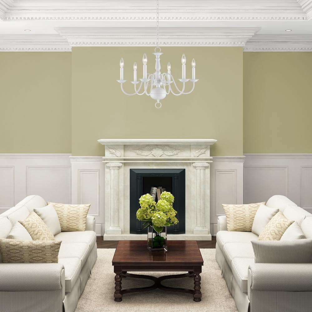 Colonial Elegance White 6-Light Candelabra Chandelier