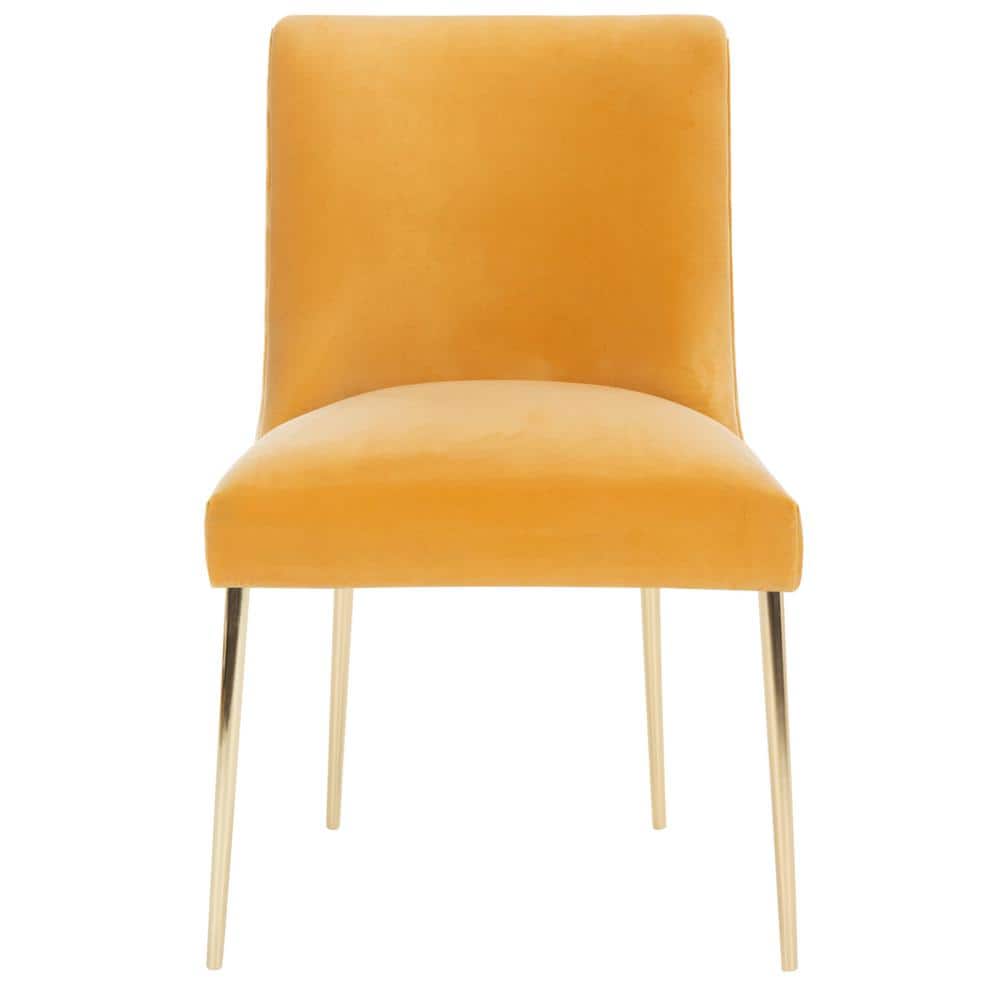 Transitional Mustard Velvet Parsons Dining Chair with Gold Legs