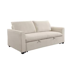 78 in. Beige 3 in 1 Convertible Queen Size Polyester Sleeper Sofa Bed with Reclining Backrest