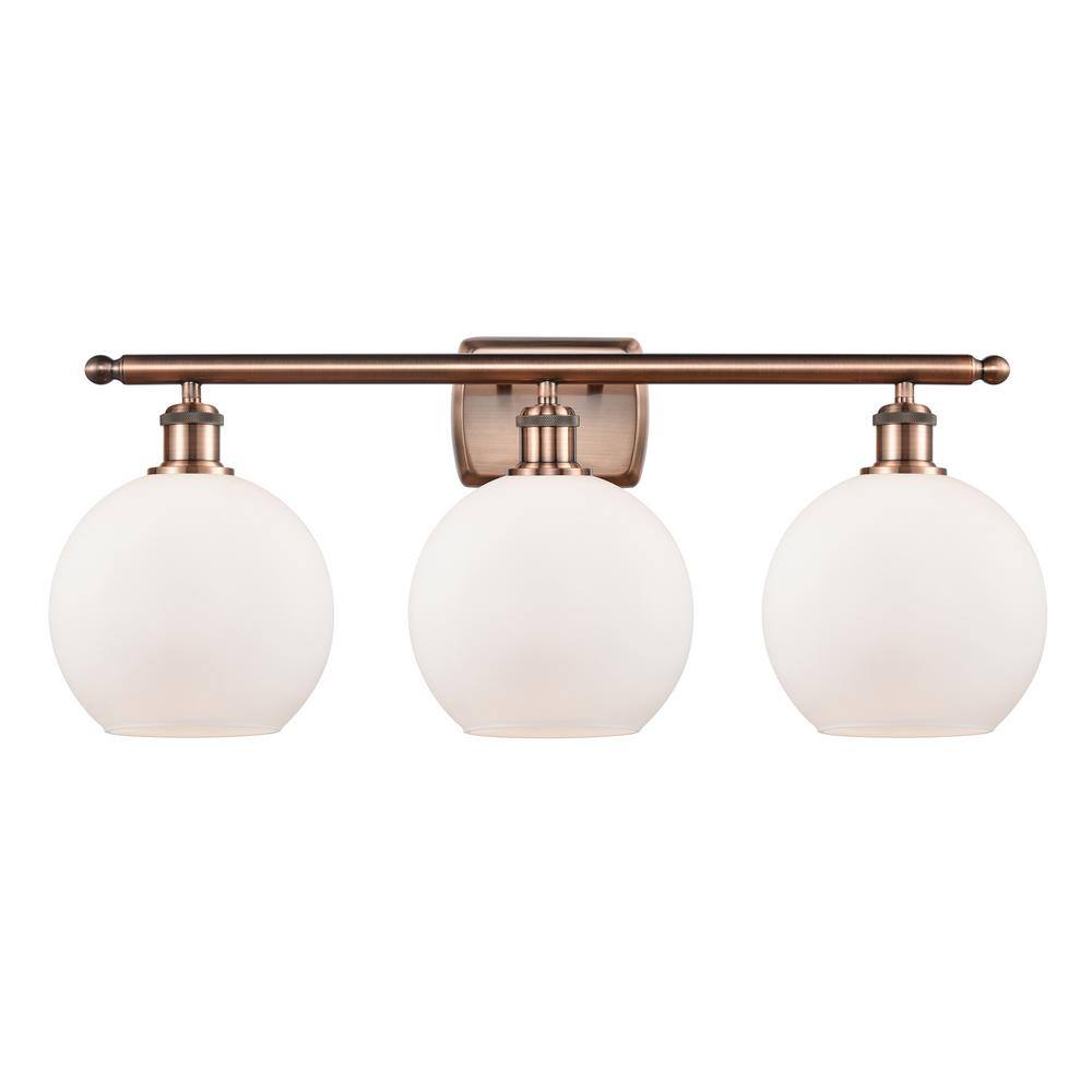 Athens 26 in. 3-Light Antique Copper, Matte White Vanity Light with White Glass Shade price history on PriceWatchPro