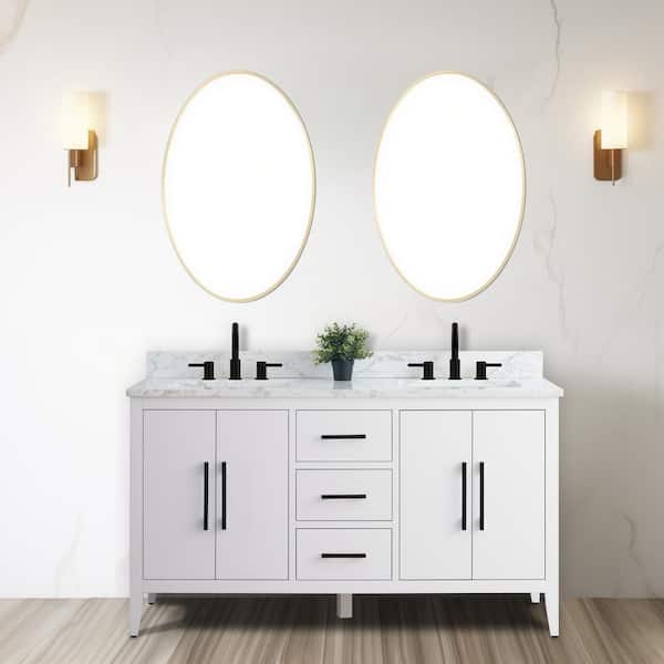 Vanity Art 60 in. W x 22 in. D x 34 in. H Double Sink Bathroom Vanity Cabinet in White with Engineered Marble Top in White