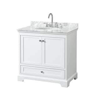 Deborah 36 in. Single Bathroom Vanity in White with Marble Vanity Top in White Carrara with White Basin