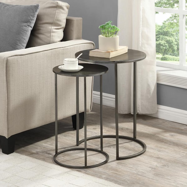 FirsTime & Co. 15.75 x 15.75 x 22 in Round Metal FirsTime & Co. Dark Silver Hayden Nesting End Table 2-Piece Set