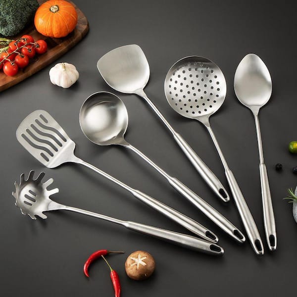 JFVKAF 7-Piece Stainless Steel Kitchen Utensil Set Silver Heat