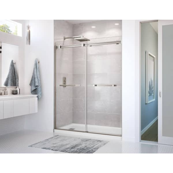 Duel 56-58 ½ x 70 ½-74 in. 8mm Bypass Shower Door for Alcove Installation with Clear glass in Brushed Nickel
