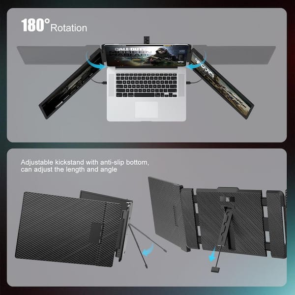 Lukyamzn 14 in. Portable Monitor Triple Screen Extender 1080P FHD