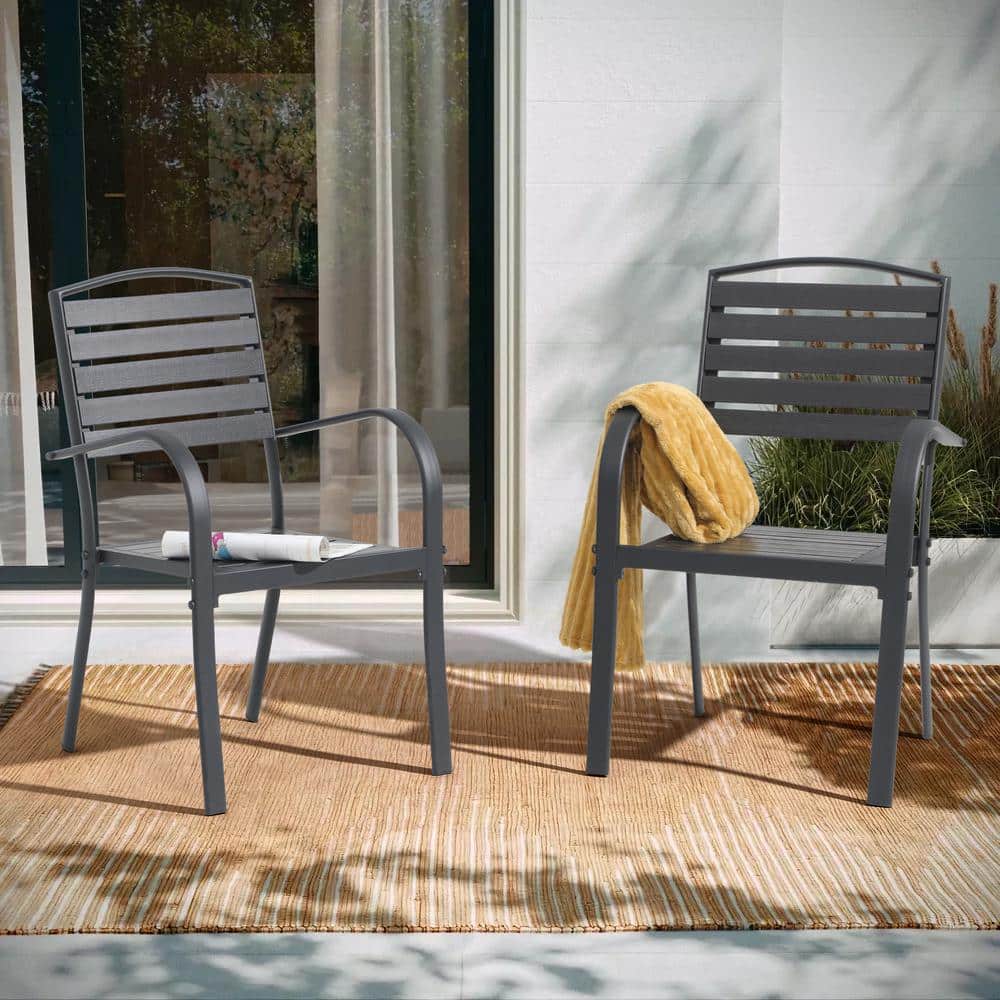 Aluminum Frame Outdoor Dining Chairs, Black (Set of 2)