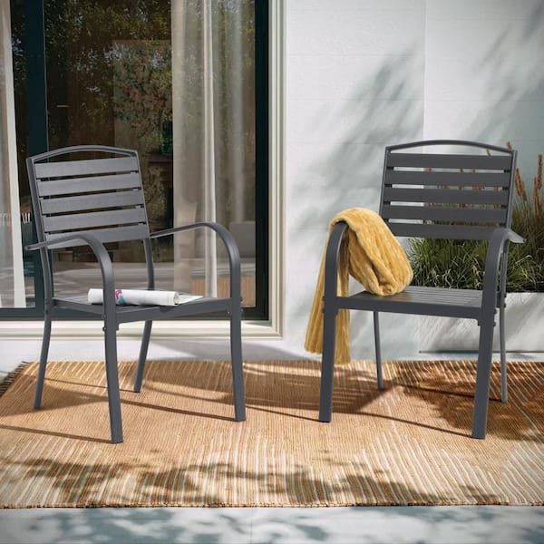 Freestyle Aluminum Frame Outdoor Dining Chairs, Black (Set of 2)