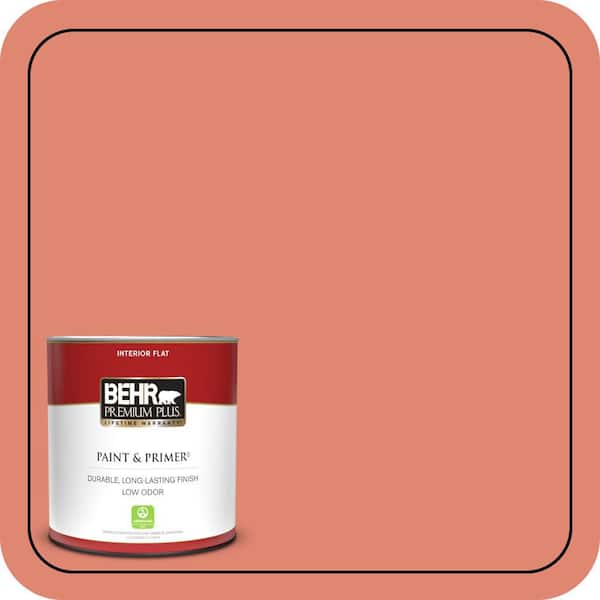 BEHR PREMIUM PLUS 1 qt. #200D-5 Guava Jam Flat Low Odor Interior Paint & Primer