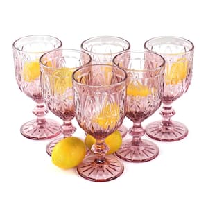 6-Piece 10.8 oz. Handmade Glass Embossed Goblet in Pink