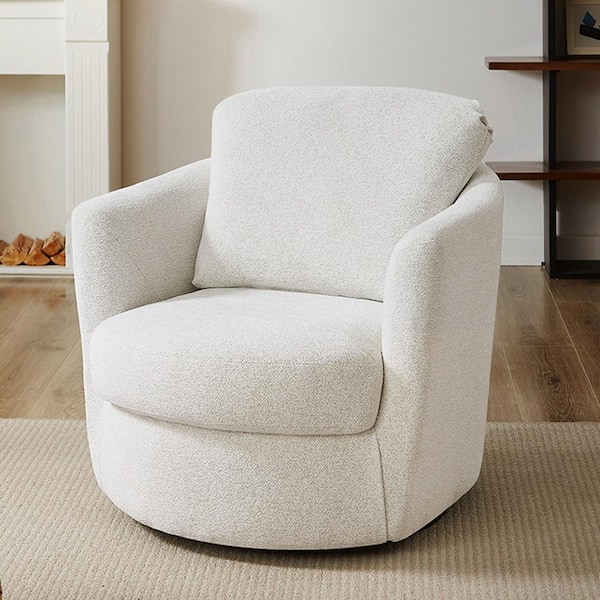 Glaucus Swivel White Fabric Barrel Chair