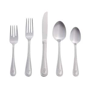 Beaded Monogrammed Letter P 46-Piece Silver Stainless Steel Flatware Set (Service for 8)