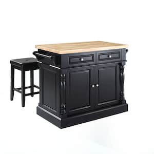 Oxford Black Kitchen Island with Square Seat Stools