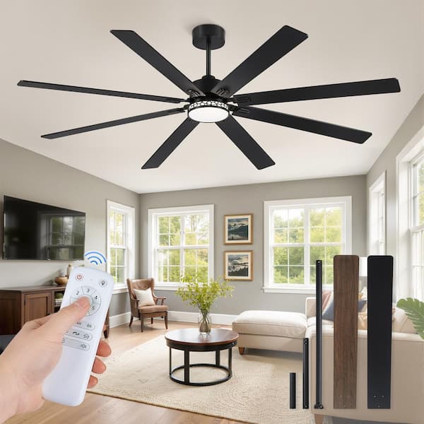 84 in. Industrial Black 3-Color LED 6-Speed Ceiling Fan with Remote Control, Dual-Finish Blades