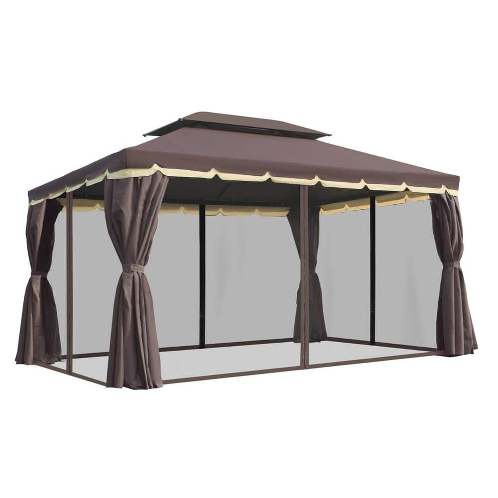 Outsunny 10 ft. x 13 ft. Coffee Aluminum Frame Soft Top Outdoor Patio Gazebo  with Polyester Curtains and Air Venting Screens 01-0879 - The Home Depot