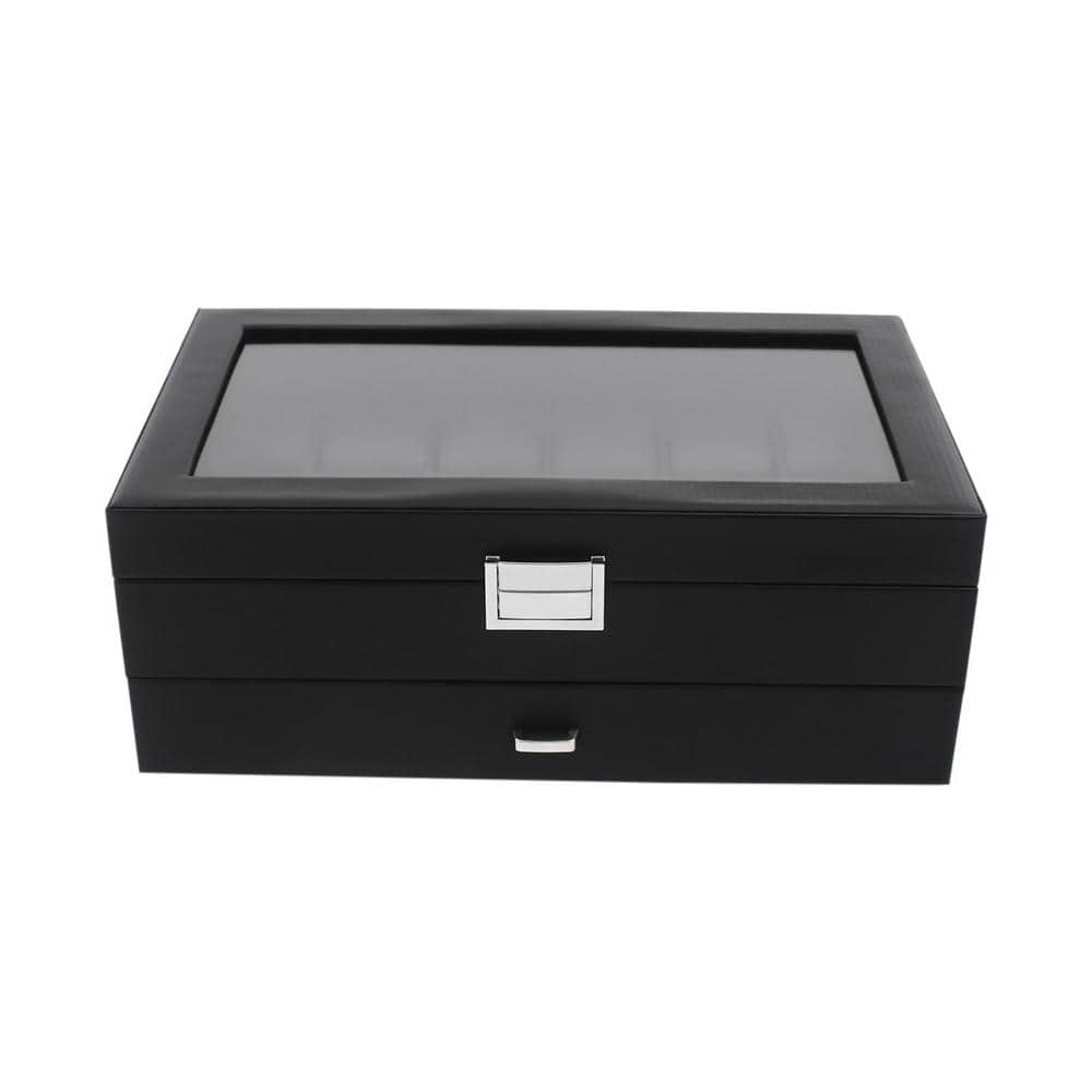 YIYIBYUS Black Leather 12-Watch and 12-Eyeglasses Organizer Display Box  With Metal Buckle OT-ZJGJ-4680 - The Home Depot