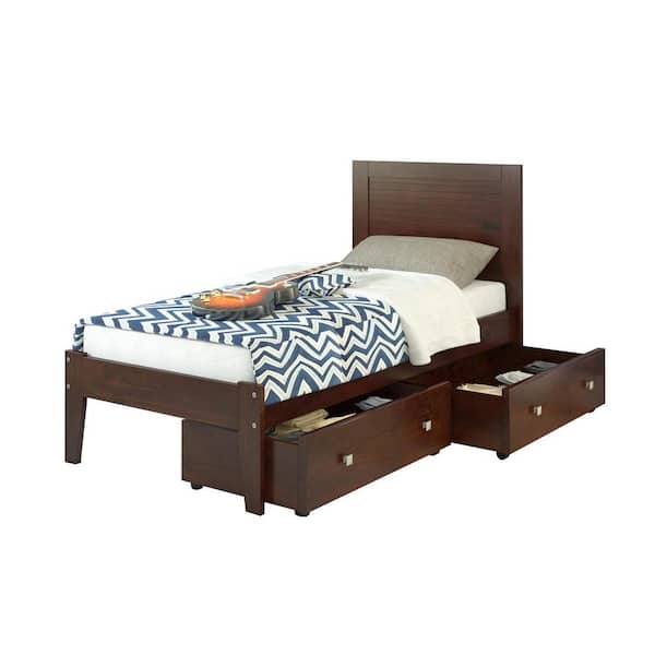 Donco Kids Brown Dark Cappuccino Twin Panel Bed with Dual Under Bed Drawers