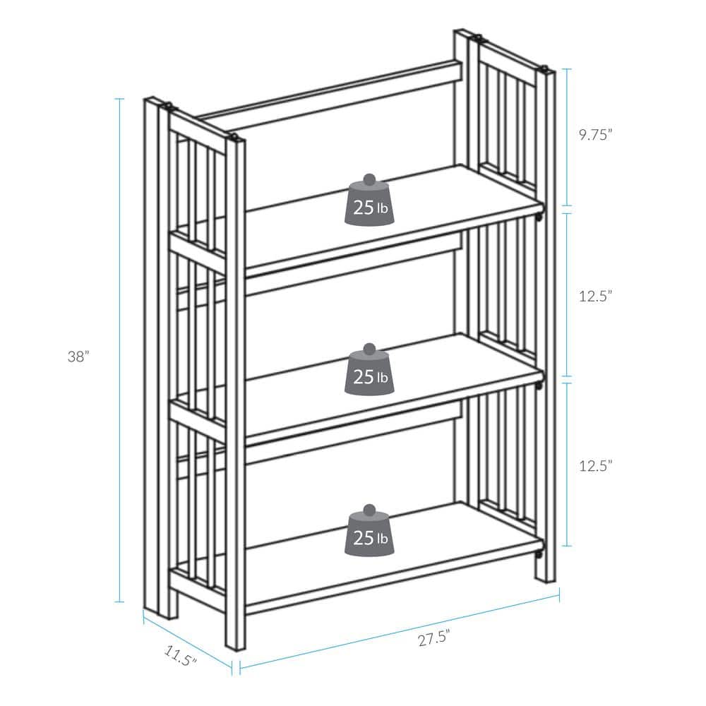 Walnut 3-Shelf Adjustable Folding Stackable Bookcase