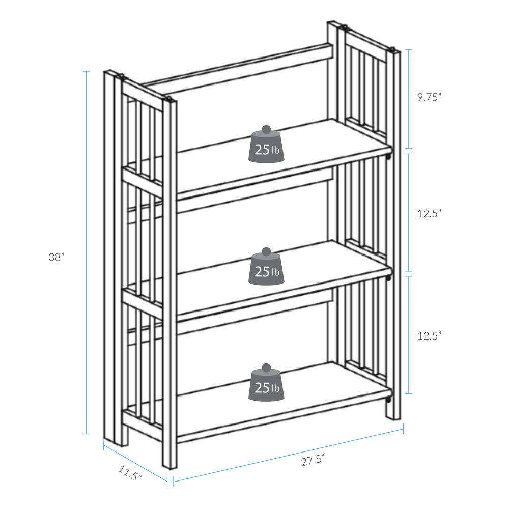 Walnut 3-Shelf Adjustable Folding Stackable Bookcase