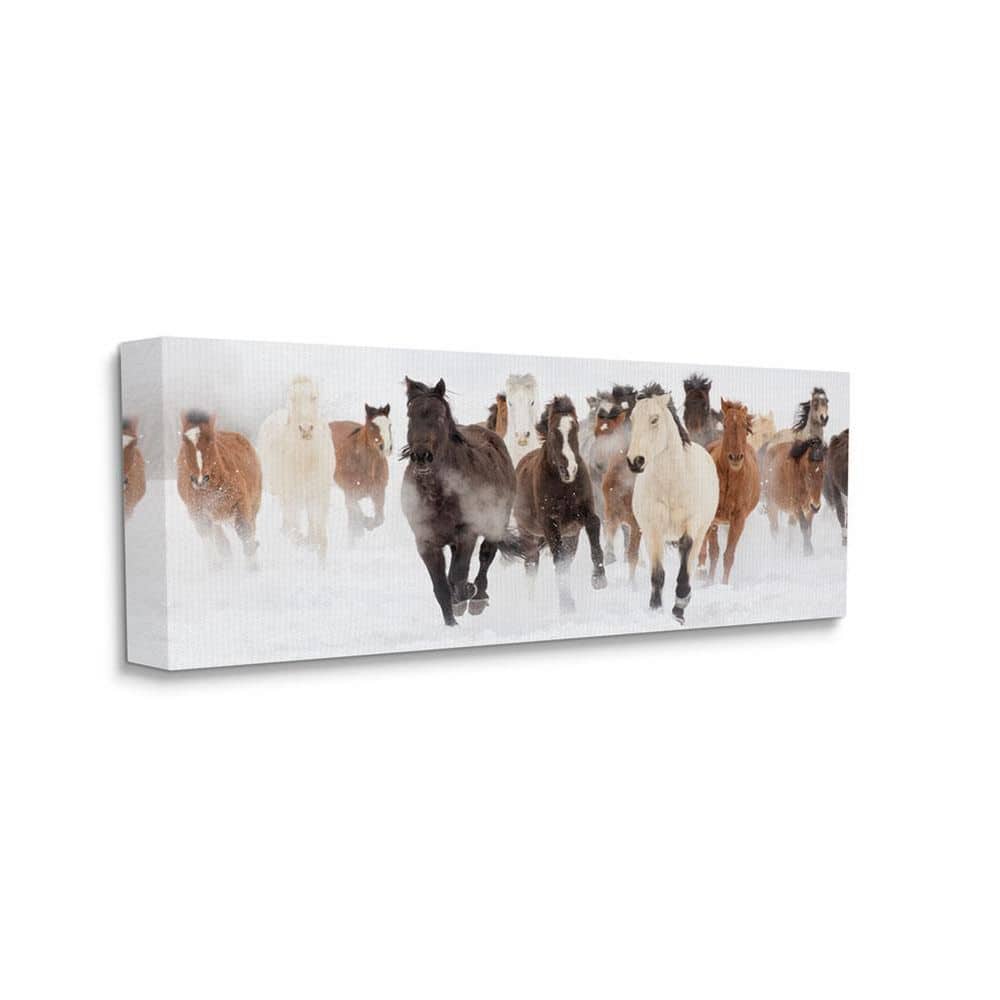 Wild Horses Running in Snow Canvas Wall Art, 30 x 13
