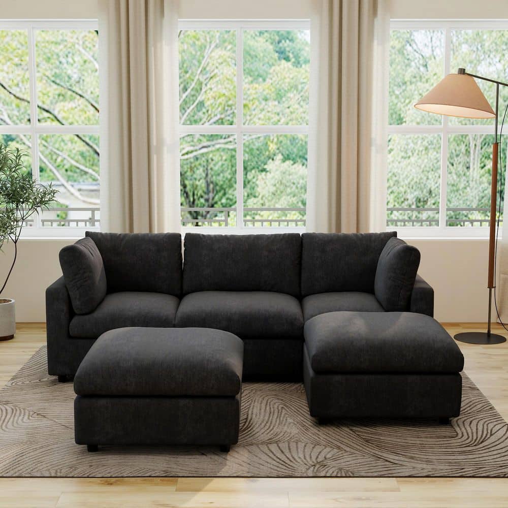 Magic Home Modern Deep Seater 101 in. Square Arm Chenille Modular