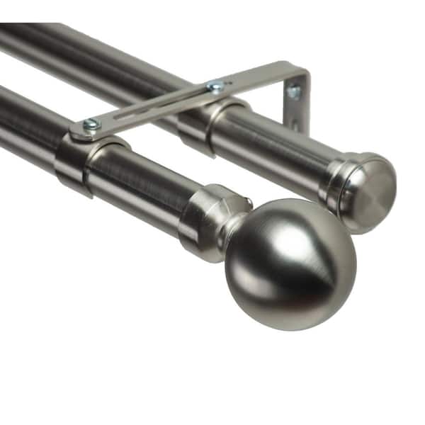 Art Decor 96 in. Non-Adjustable 1-1/8 in. Double Window Curtain Rod Set in Stainless with Ball 28 Finial