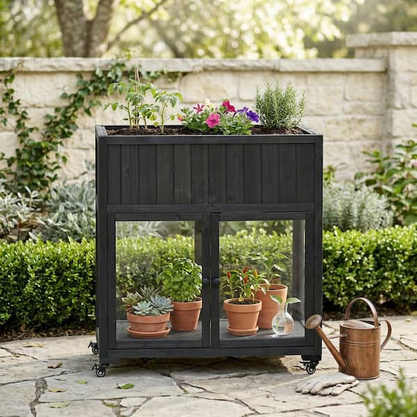 アレクサ 35 in. W x 18 in. D x 37 in. H Black Wood Portable Greenhouse Mini