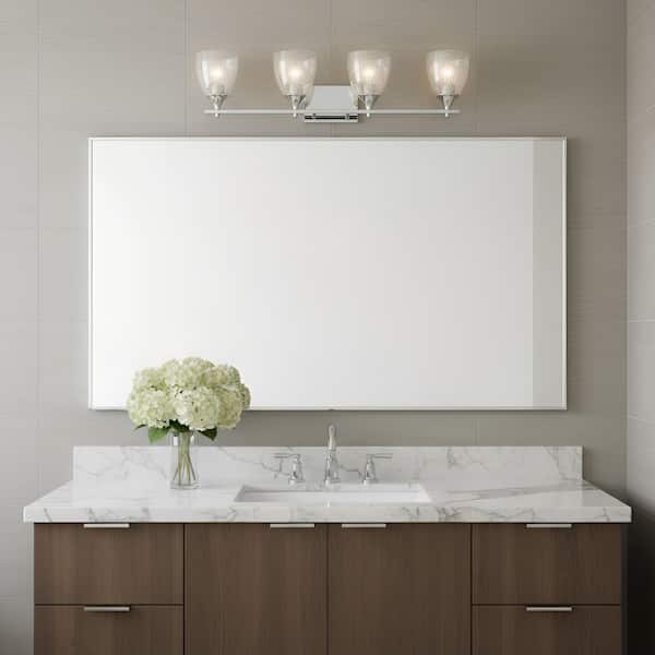 Toffino 36 in. W x 8.875 in. H 4-Light Chrome Bathroom Vanity Light with Clear Crackle Glass Shades
