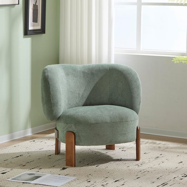 Fanny Modern Green Upholstered Fabric Wingback Accent Chair Arm Chair Solid Wood Legs